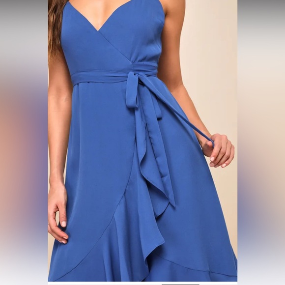 Lulus Blue Ruffled Midi Wrap Dress - Picture 8 of 10